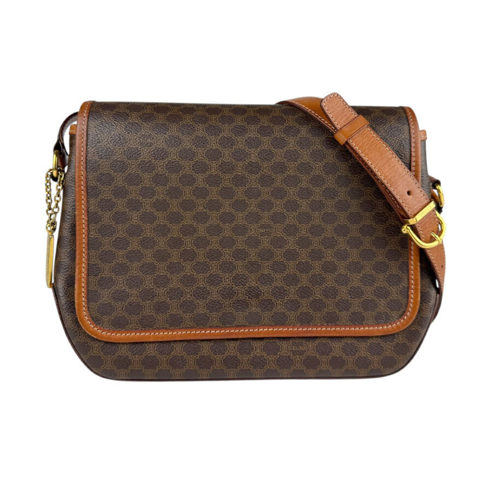 Celine Shoulder Bag Macadam Coated Canvas Leather Brown - Picture 1 of 4